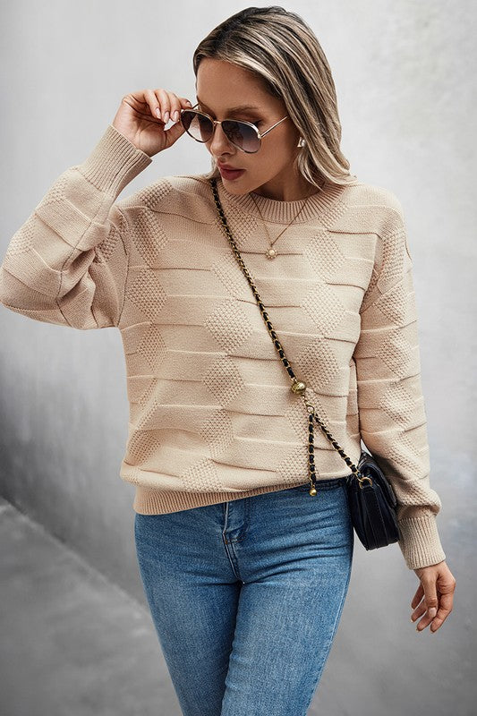 Women’s Solid Round Neck Knit Loose Long Sleeves Sweater | Zarnesh