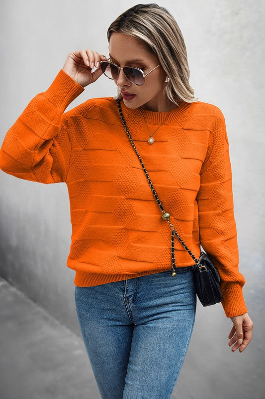 Women’s Solid Round Neck Knit Loose Long Sleeves Sweater | Zarnesh