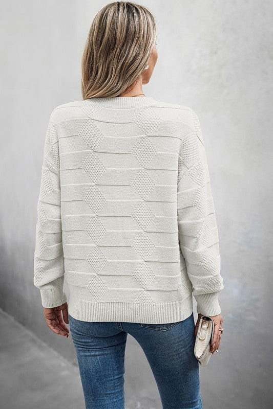 Women’s Solid Round Neck Knit Loose Long Sleeves Sweater | Zarnesh