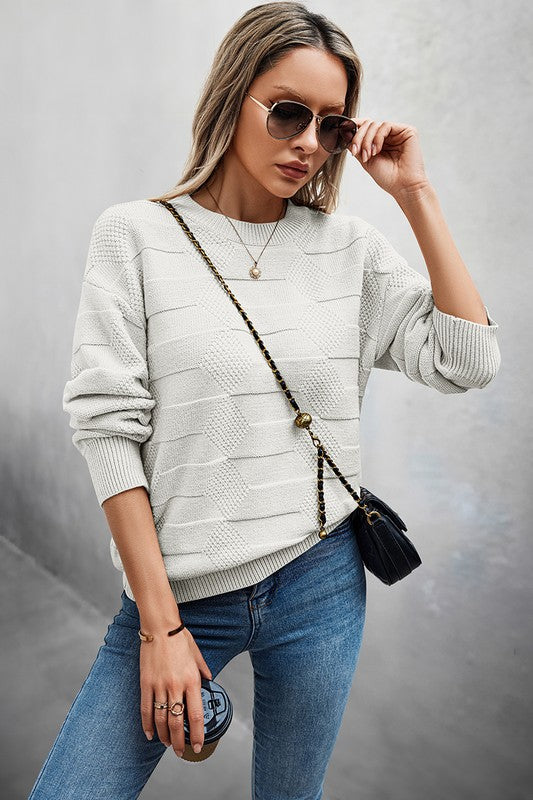 Women’s Solid Round Neck Knit Loose Long Sleeves Sweater | Zarnesh