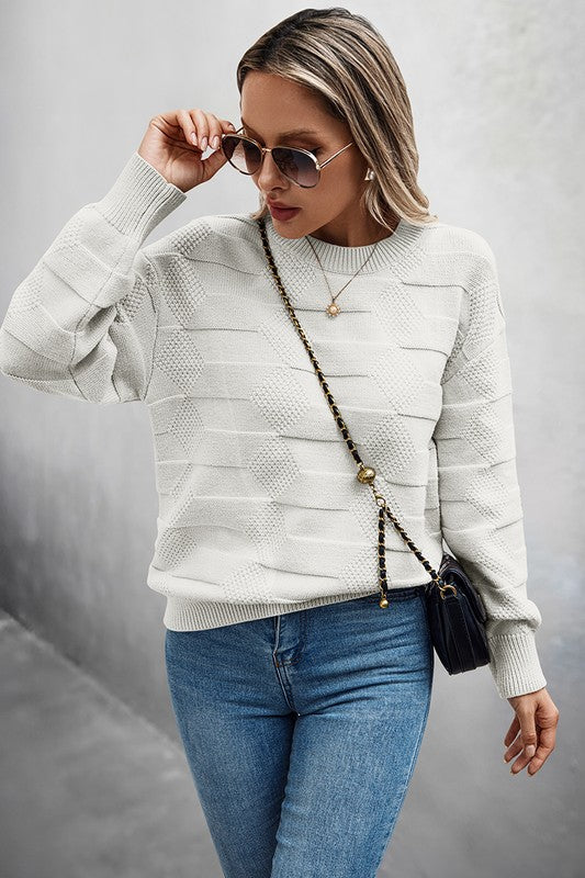 Women’s Solid Round Neck Knit Loose Long Sleeves Sweater | Zarnesh