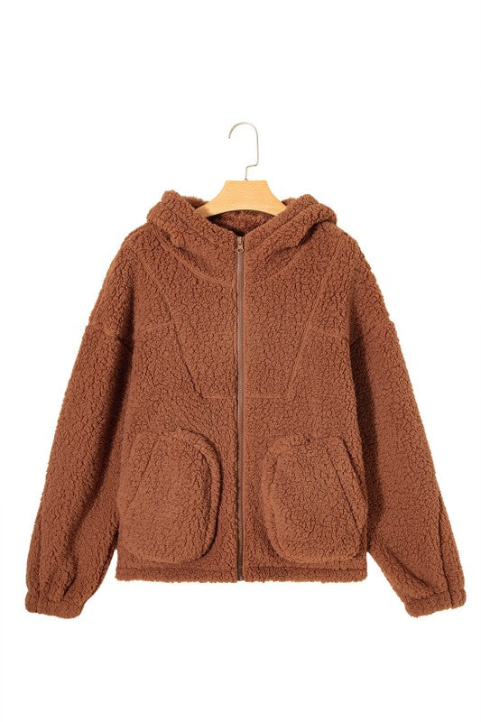 Women’s Solid Sherpa Zip-Up Fleece Hooded Jacket | Zarnesh