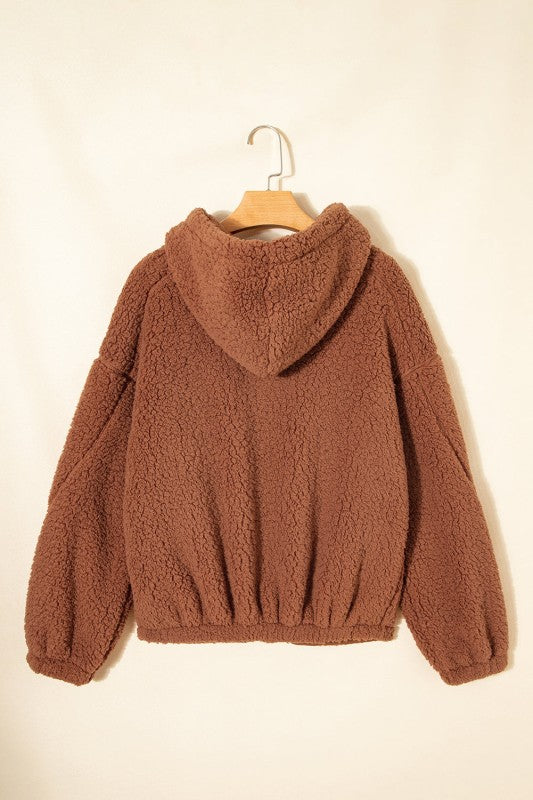 Women’s Solid Sherpa Zip-Up Fleece Hooded Jacket | Zarnesh