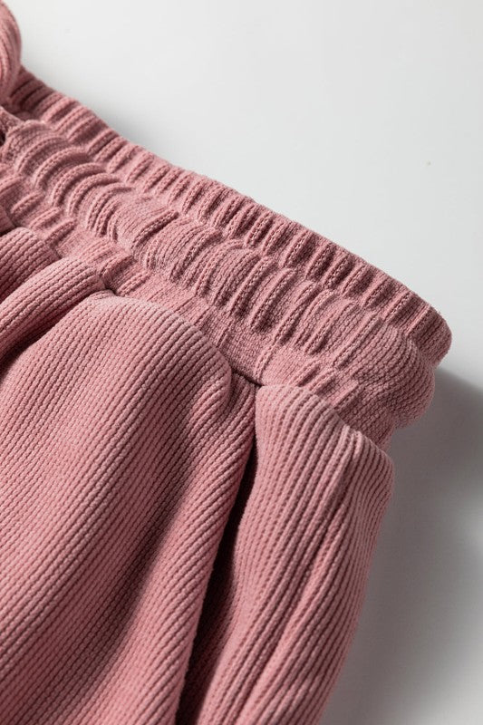 Women’s Solid Textured Knit Pullover Shorts Loungewear Set | Zarnesh