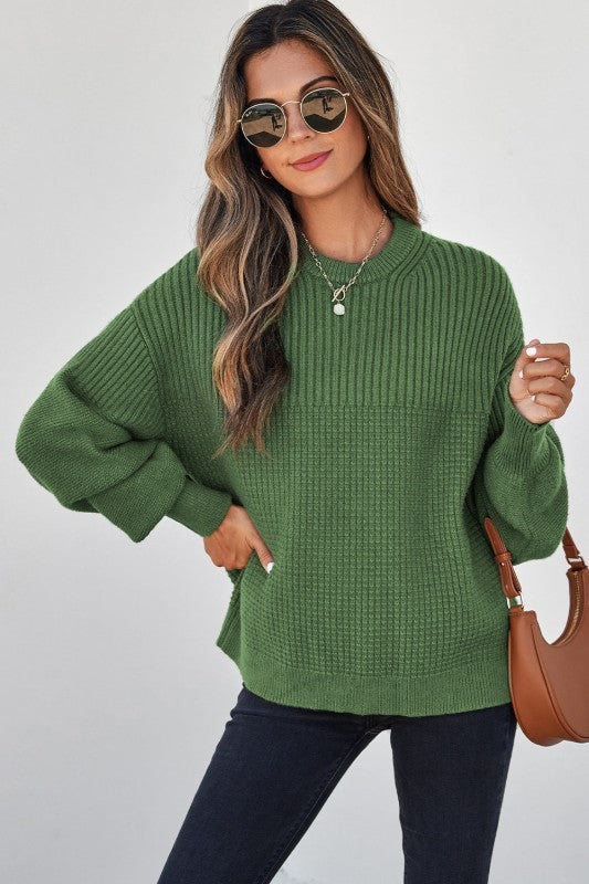 Women’s Solid Textured Knit Crewneck Pullover Sweater | Zarnesh