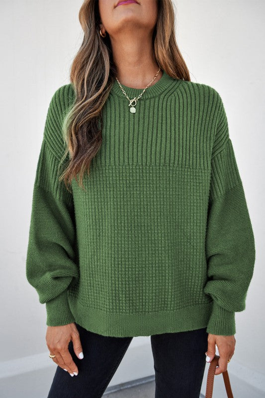 Women’s Solid Textured Knit Crewneck Pullover Sweater | Zarnesh