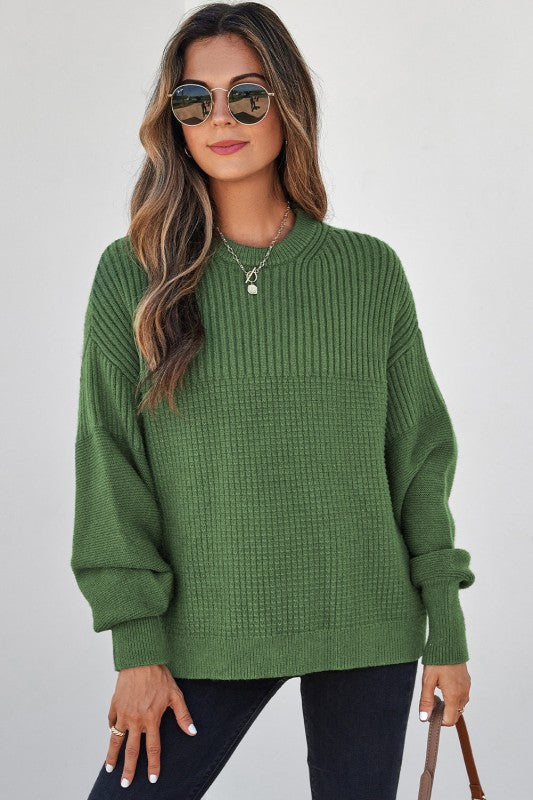 Women’s Solid Textured Knit Crewneck Pullover Sweater | Zarnesh
