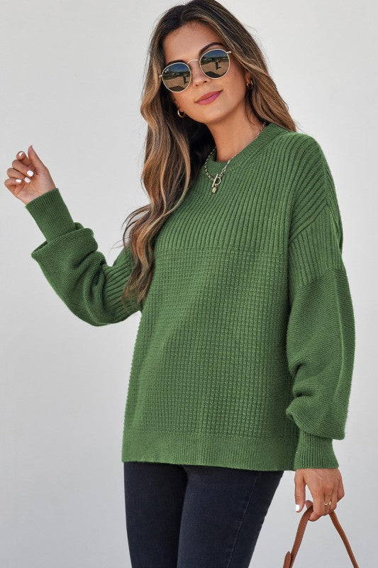 Women’s Solid Textured Knit Crewneck Pullover Sweater | Zarnesh