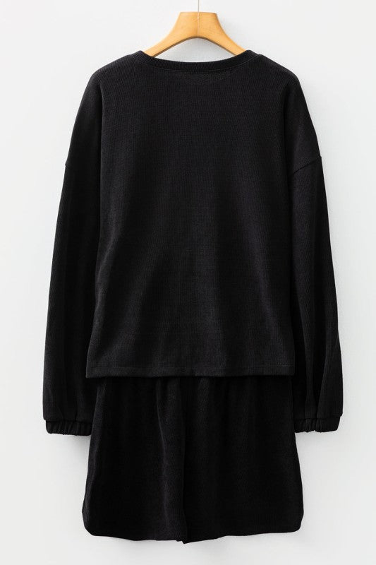 Women’s Solid Textured Knit Pullover Shorts Loungewear Set | Zarnesh