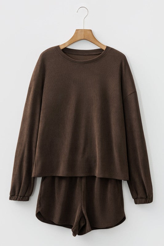 Women’s Solid Textured Knit Pullover Shorts Loungewear Set | Zarnesh