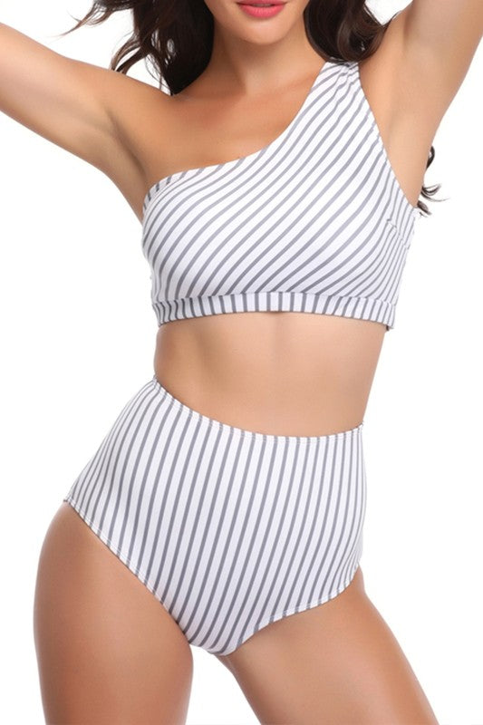 Women’s Solid Two Pieces One Shoulder High Cut Swimsuit | Zarnesh