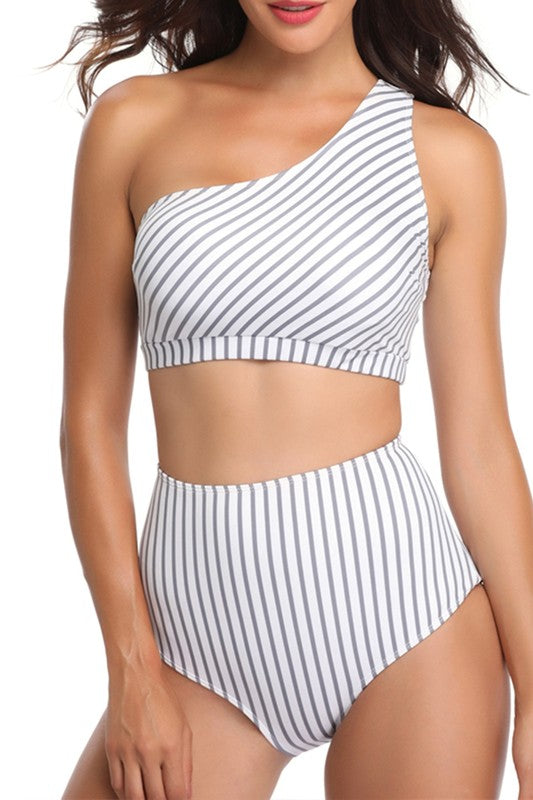 Women’s Solid Two Pieces One Shoulder High Cut Swimsuit | Zarnesh