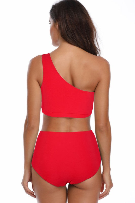Women’s Solid Two Pieces One Shoulder High Cut Swimsuit | Zarnesh