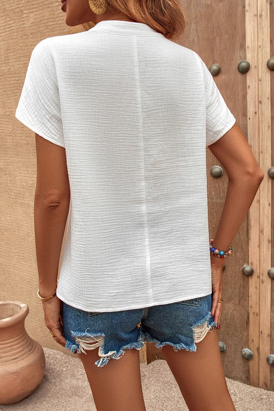 Women’s Solid V Neck Batwing Sleeve Loose Blouse | Zarnesh