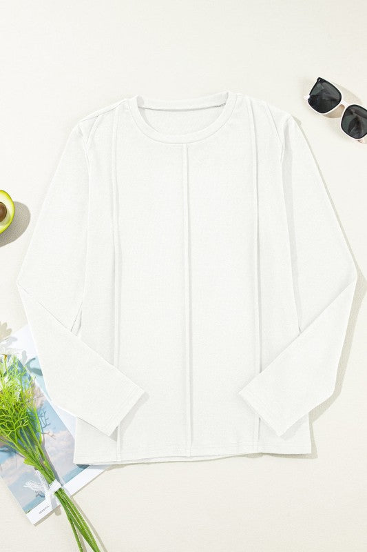 Women’s Solid Long Sleeve Reverse Seam Crew Neck Top | Zarnesh