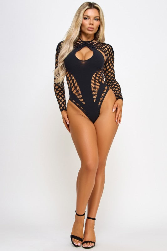 Women’s Soraya Fishnet Fishnet Long Sleeve Bodysuit | Zarnesh