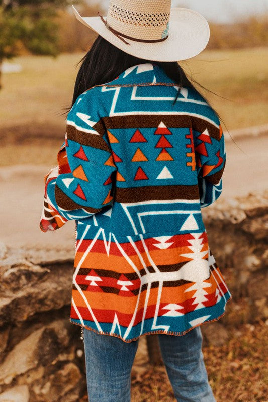 Women’s Southwest Aztec Printed Lapel Bell Sleeve Jacket | Zarnesh