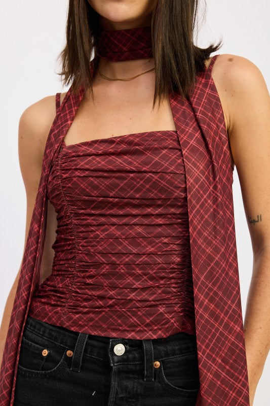 Women’s Spaghetti Strap Back-Zipper Top with Scarf | Zarnesh