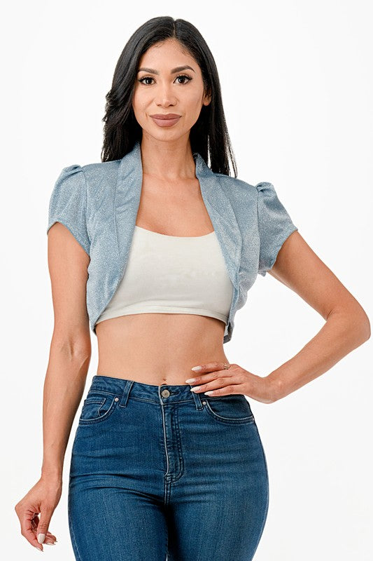 Women’s Sparkling Jacquard Cropped Shrug Bolero Cardigan | Zarnesh