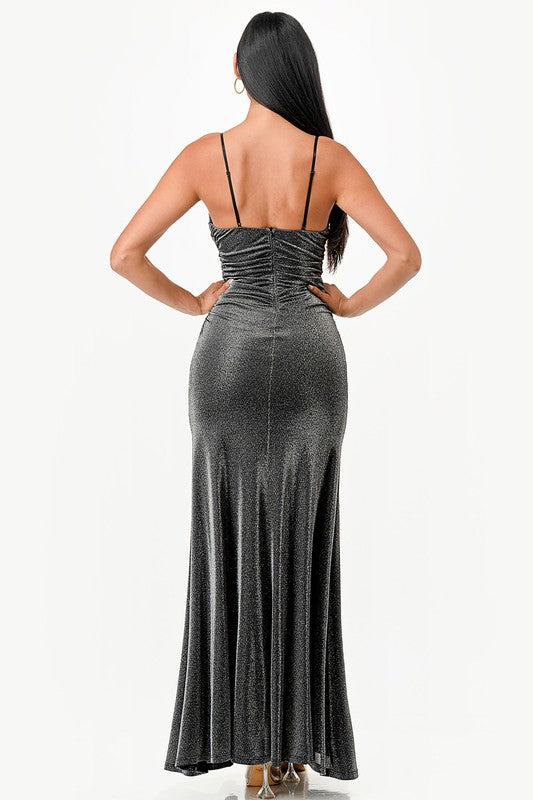 Women's Sparkling Jacquard Cowl Neck Long Dress | Zarnesh