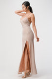 Women’s Sparkling Knit Jacquard Side Gather Spaghetti Gown | Zarnesh