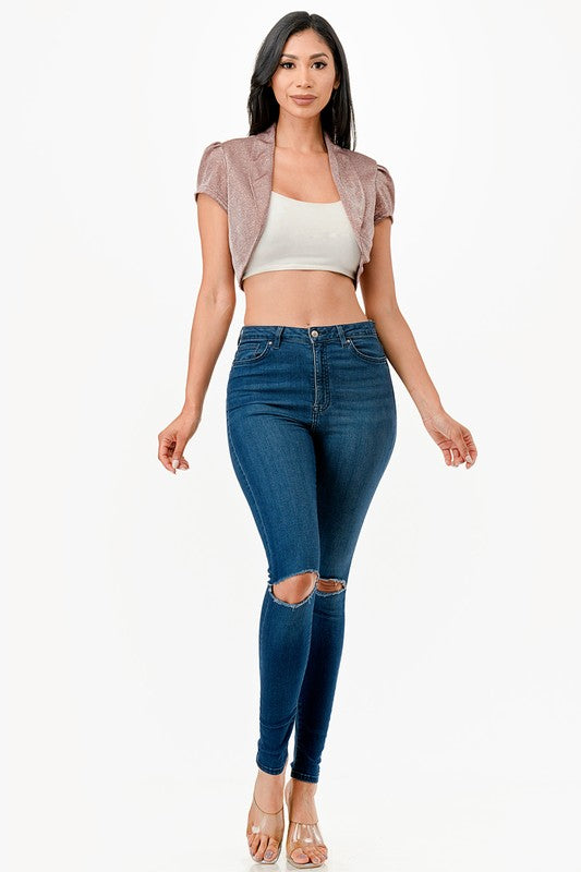 Women’s Sparkling Shimmer Cropped Shrug Bolero Cardigan | Zarnesh