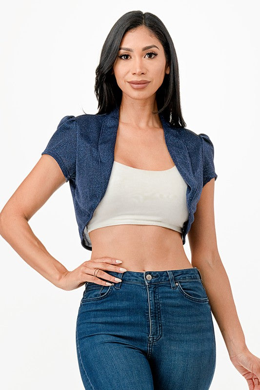 Women’s Sparkling Shimmer Cropped Shrug Bolero Cardigan | Zarnesh