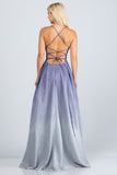 Women’s Sparkly Glitter Gown Back Spaghetti Straps Maxi Dress | Zarnesh