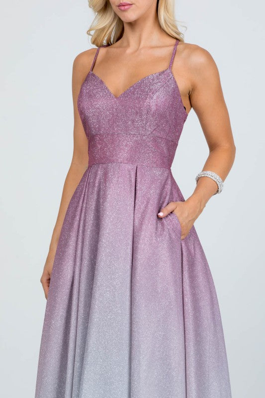 Women’s Sparkly Glitter Gown Back Spaghetti Straps Maxi Dress | Zarnesh