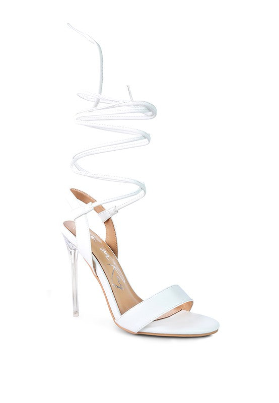 Women's Sheeny Clear Stiletto Lace-Up Sandal | Zarnesh