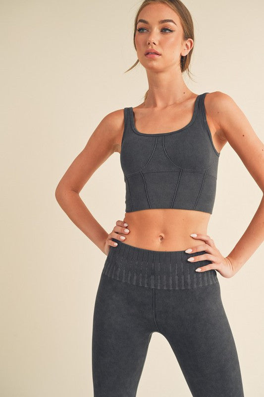 Women Stone Washed Ribbed Matching Yoga Set | Zarnesh