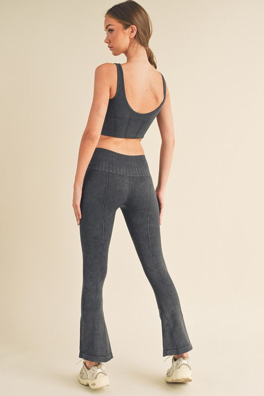 Women Stone Washed Ribbed Matching Yoga Set | Zarnesh