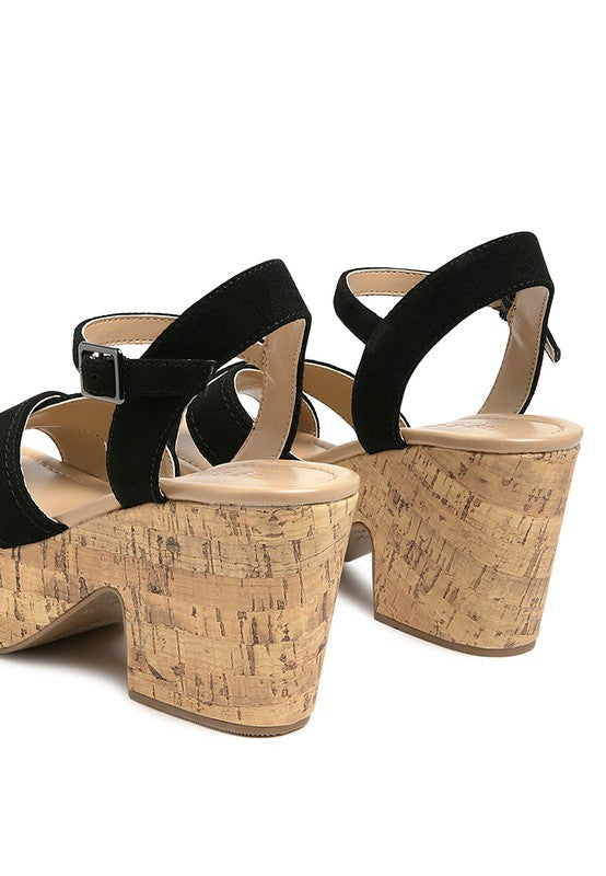Women's Ulla High Heeled Block Sandal in Black | Zarnesh
