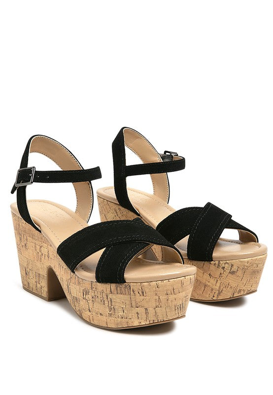 Women's Ulla High Heeled Block Sandal in Black | Zarnesh