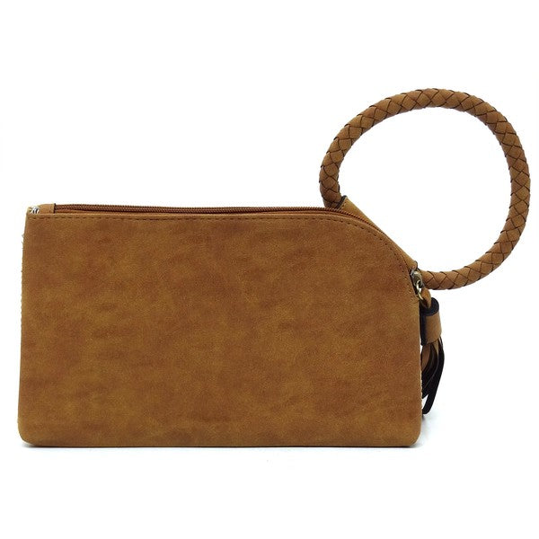 Women's Straw Leather Cuff Handle Tassel Wristlet Clutch | Zarnesh