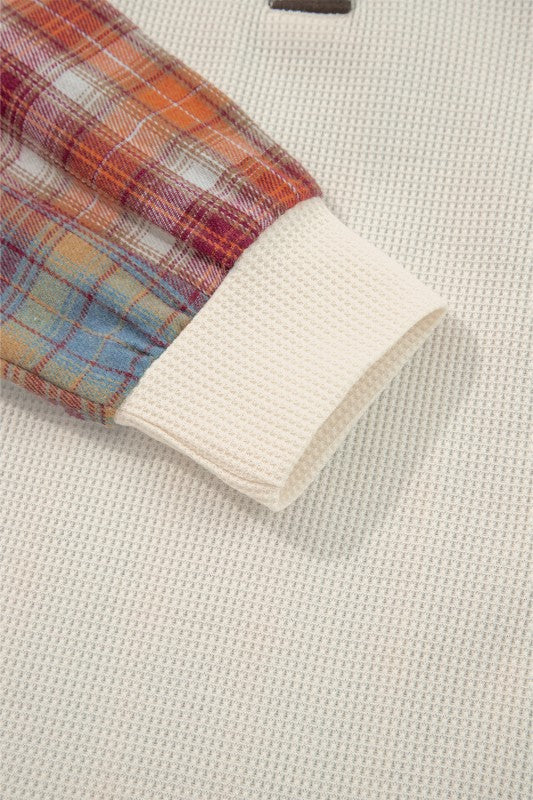 Women’s Stripe Plaid Patchwork Waffle Top | Zarnesh