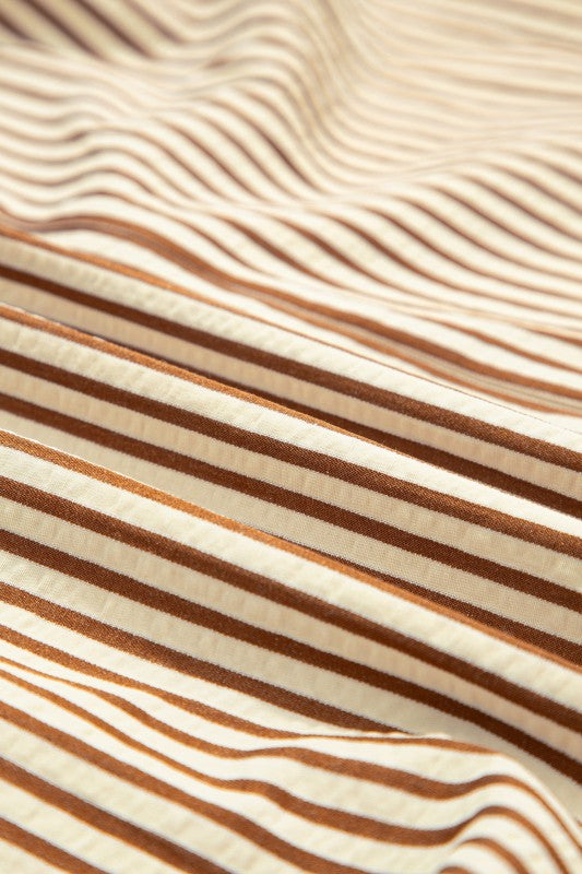 Women’s Stripe V-Neck Double Ruffled Short Sleeve Midi Dress | Zarnesh