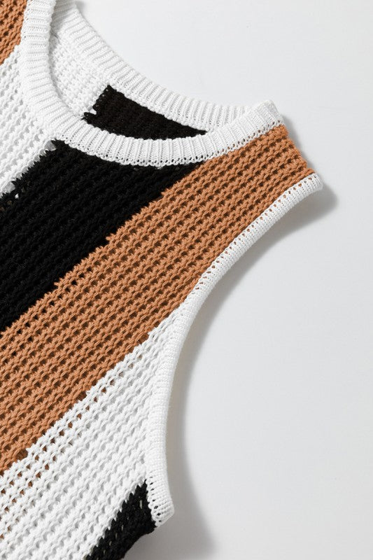 Women’s Stripe Color Block Sleeveless Knitted Sweater Vest | Zarnesh