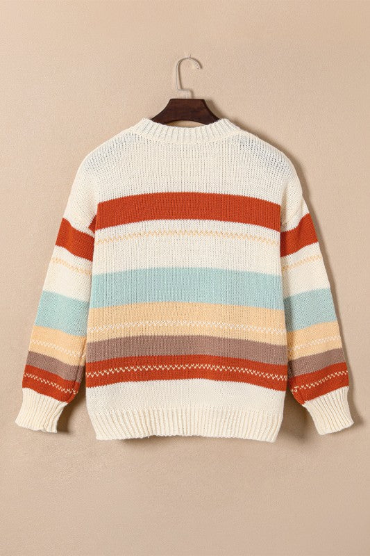 Women's Stripe Colorblock Crewneck Drop Shoulder Sweater | Zarnesh