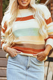 Women's Stripe Colorblock Crewneck Drop Shoulder Sweater | Zarnesh