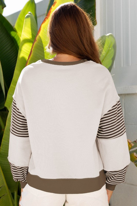 Women's Stripe Colorblock Drop Shoulder Sweatshirt | Zarnesh