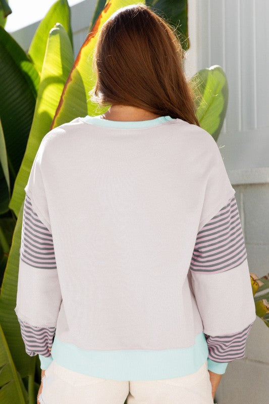 Women's Stripe Colorblock Drop Shoulder Sweatshirt | Zarnesh
