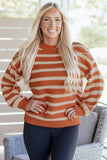 Women’s Stripe Ribbed Pullover Trim Drop Shoulder Sweater | Zarnesh