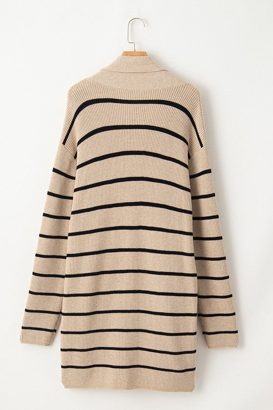 Women’s Stripe Shawl Neckline Open Cardigan with Pockets | Zarnesh