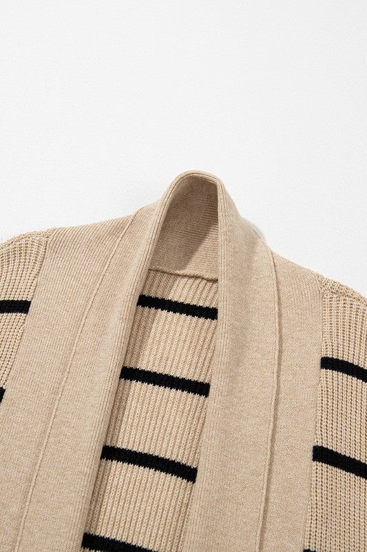 Women’s Stripe Shawl Neckline Open Cardigan with Pockets | Zarnesh