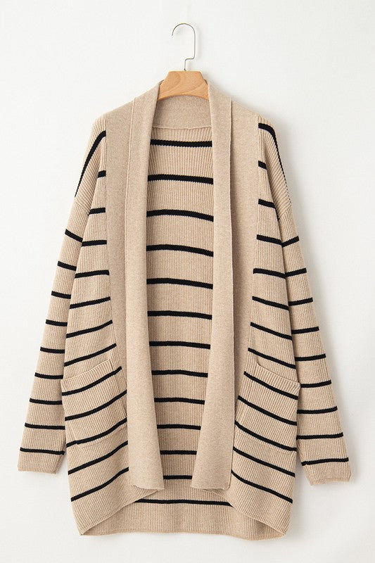 Women’s Stripe Shawl Neckline Open Cardigan with Pockets | Zarnesh