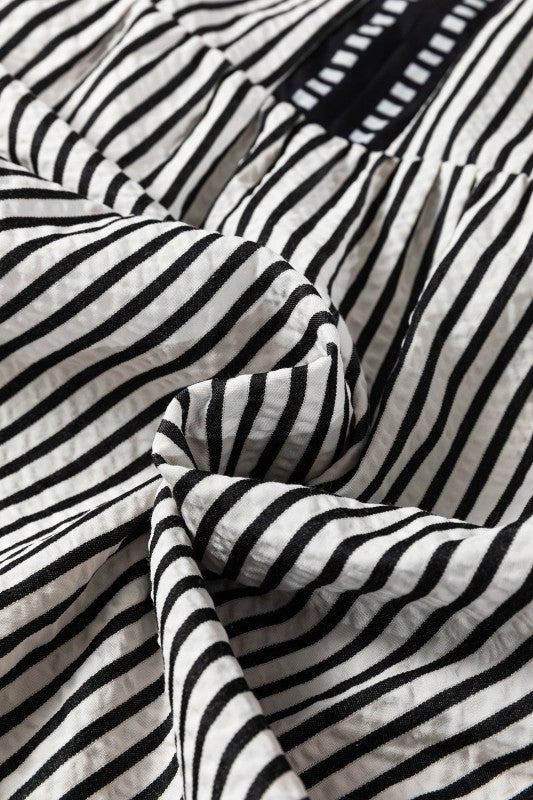 Women’s Stripe V-Neck Double Ruffled Short Sleeve Midi Dress | Zarnesh