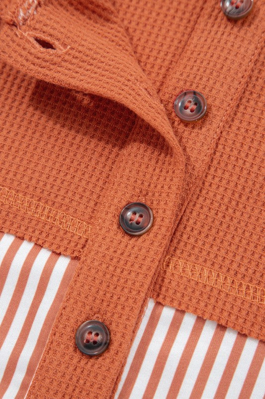 Women’s Stripe Waffle Knit Patchwork Hooded Long Sleeve Top | Zarnesh