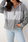Women’s Stripe Waffle Knit Patchwork Hooded Long Sleeve Top | Zarnesh