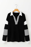 Women’s Black Striped Patchwork Collar Sweatshirt | Zarnesh